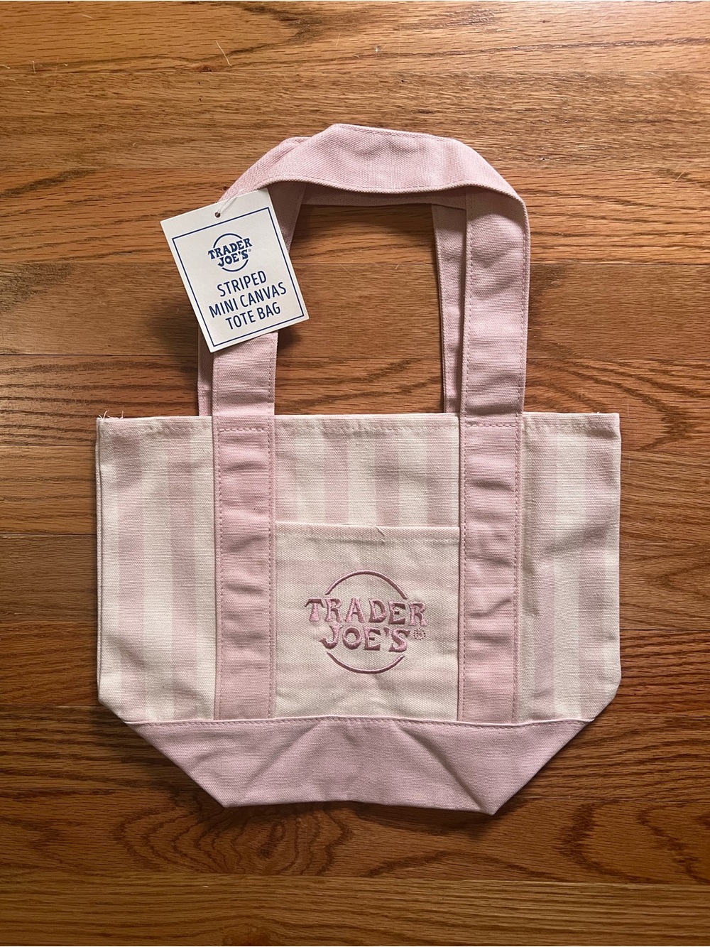 NWT Trader Joe’s Mini Canvas Tote Bag in Pink Stripe